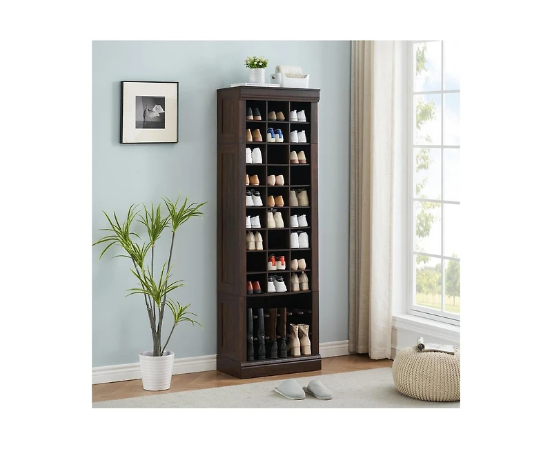 gaomon Shoe Storage Cabinet, Freestanding Tall Closet Shoe Organizer with Cubbies for 33 Pairs, Wooden Shoe Rack for Closet, Entryway, Living Room