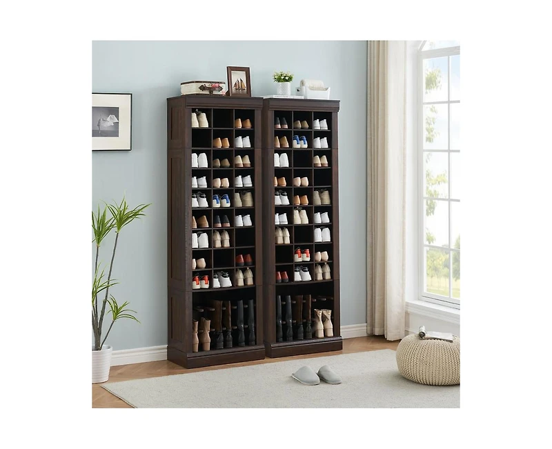 gaomon Shoe Storage Cabinet, Freestanding Tall Closet Shoe Organizer with Cubbies for 33 Pairs, Wooden Shoe Rack for Closet, Entryway, Living Room