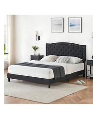 gaomon Upholstered Bed Frame With Height-Adjustable Headboard, Linen Platform Bed Frame Mattress Foundation