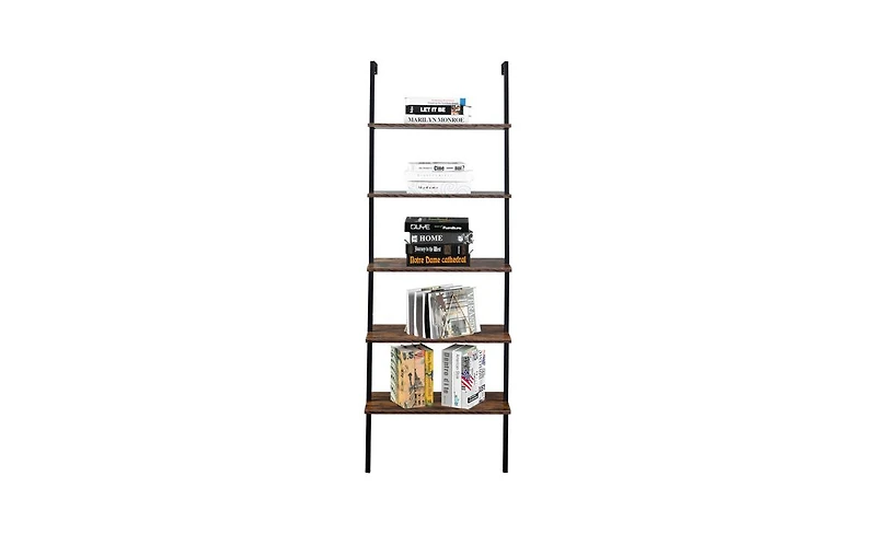 Slickblue Industrial Wall-Mounted Bookcase 5-Tier Open Ladder Shelf with Metal Frame for Stylish Storage