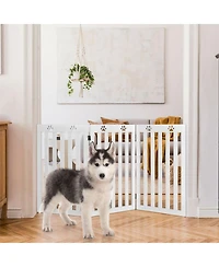Gouun 36 Inch Folding Wooden Freestanding Pet Gate Dog Gate with 360° Flexible Hinge