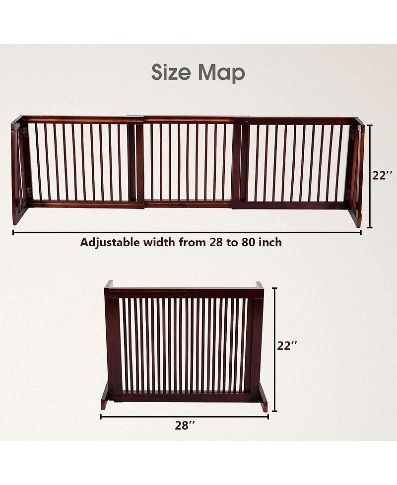 Gouun Folding Adjustable Free Standing 3 Panel Wood Fence