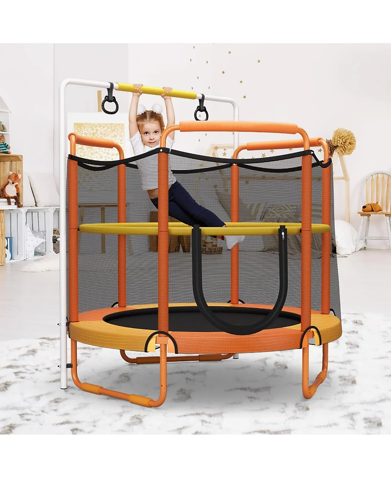 Gymax 5FT Kids 3-in-1 Game Trampoline Seamless W/ Enclosure Net Spring Pad In/ Outdoor