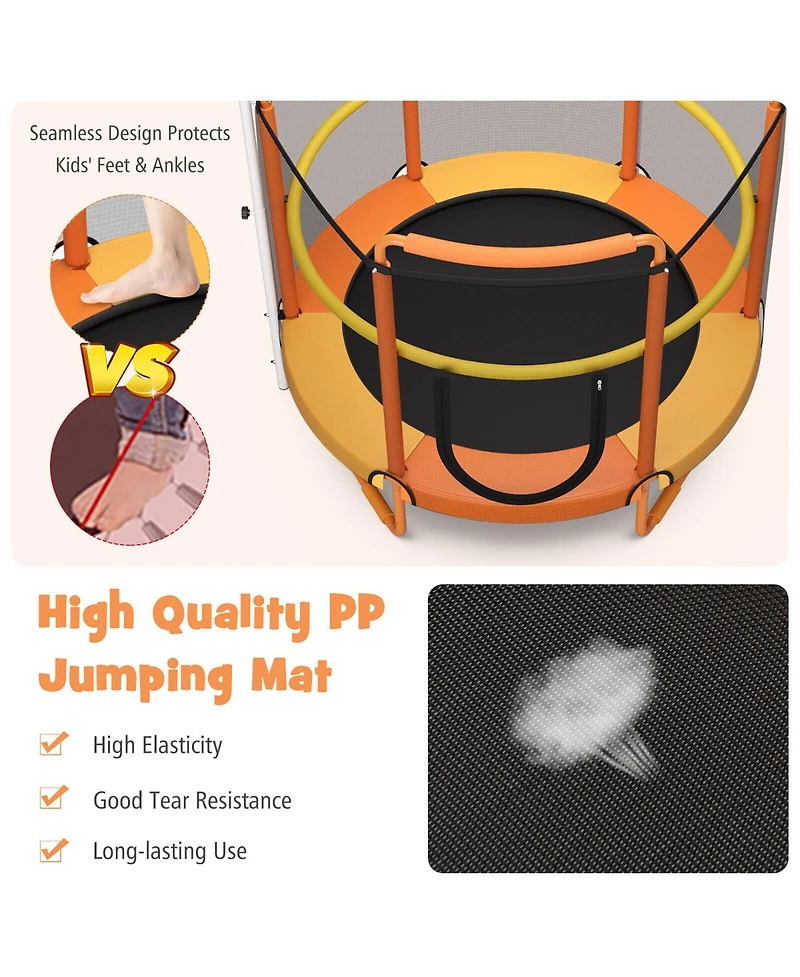 Gymax 5FT Kids 3-in-1 Game Trampoline Seamless W/ Enclosure Net Spring Pad In/ Outdoor