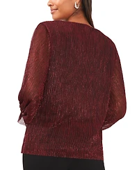 Vince Camuto Women's Metallic V-Neck Sheer-Sleeve Top