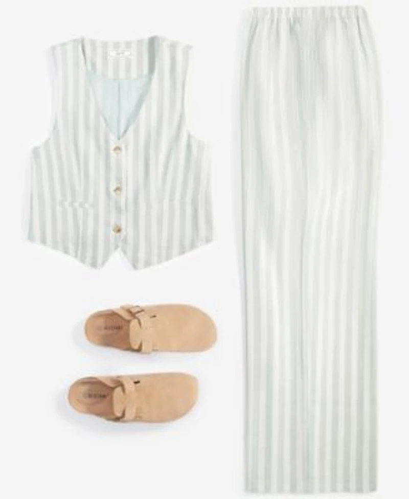 Hippie Rose Juniors Striped Vest Striped Wide Leg Drawstring Pants