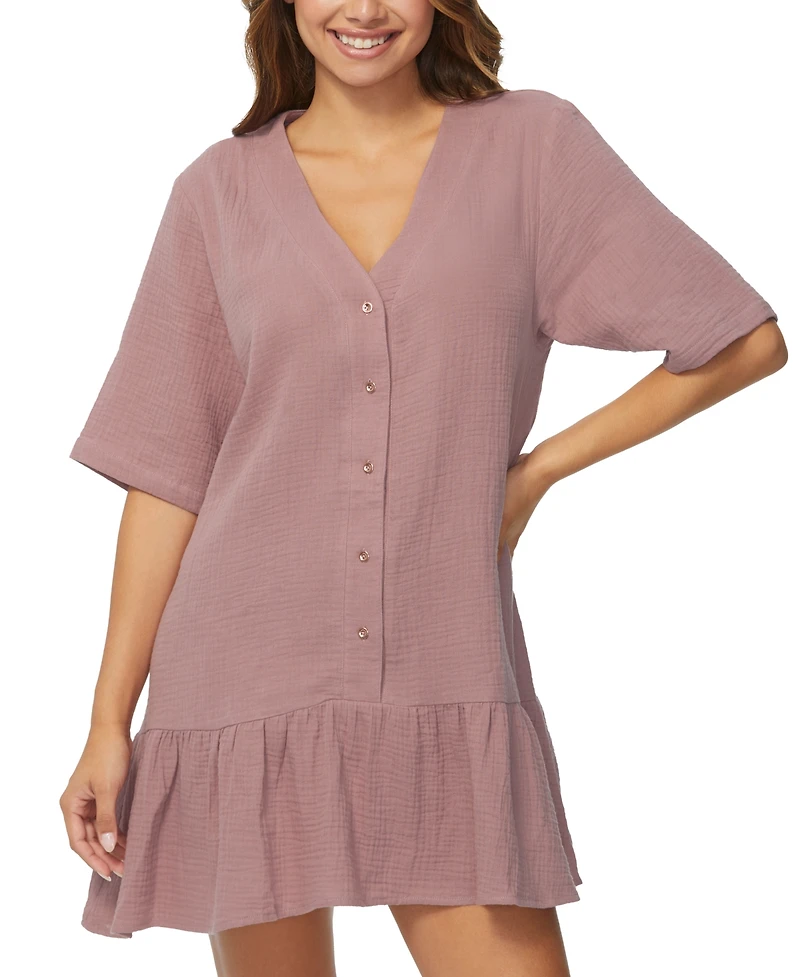 Raisins Juniors' Sol Cotton V-Neck Elbow-Sleeve Cover-Up
