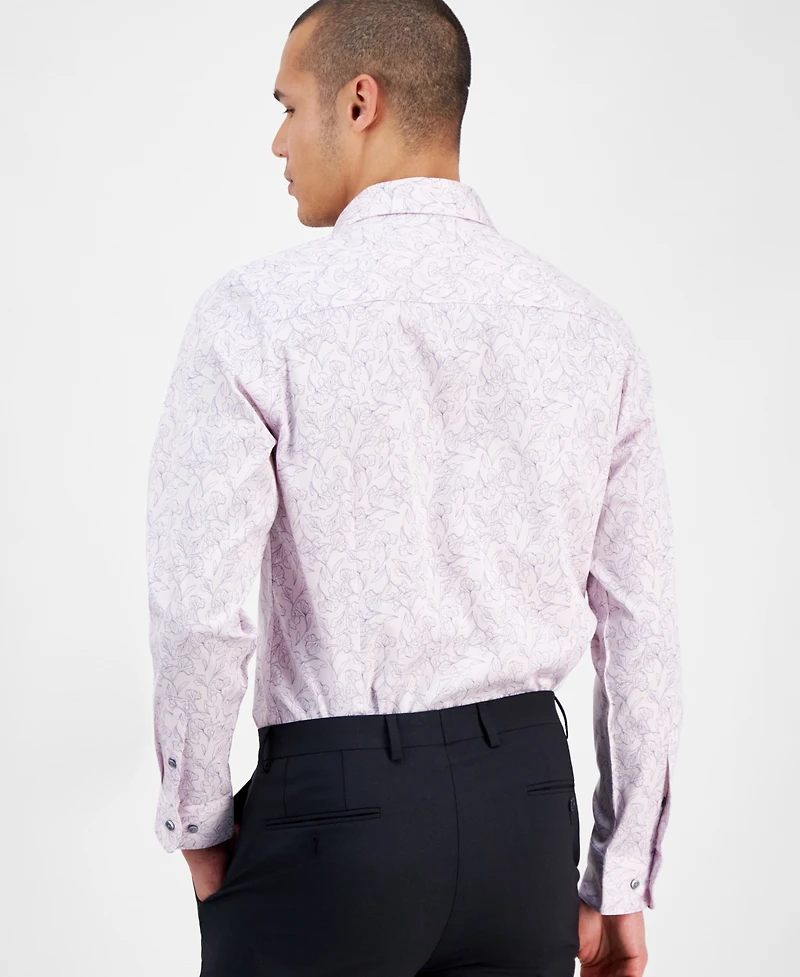 Bar Iii Men's Slim Fit Long Sleeve Button-Front Abstract Floral Print Shirt, Exclusively at Macy's
