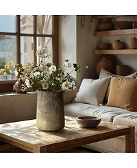 LuxenHome Rustic Ginger Root Brown Cement 11-Inch Tall Indoor and Outdoor Cylinder Vase