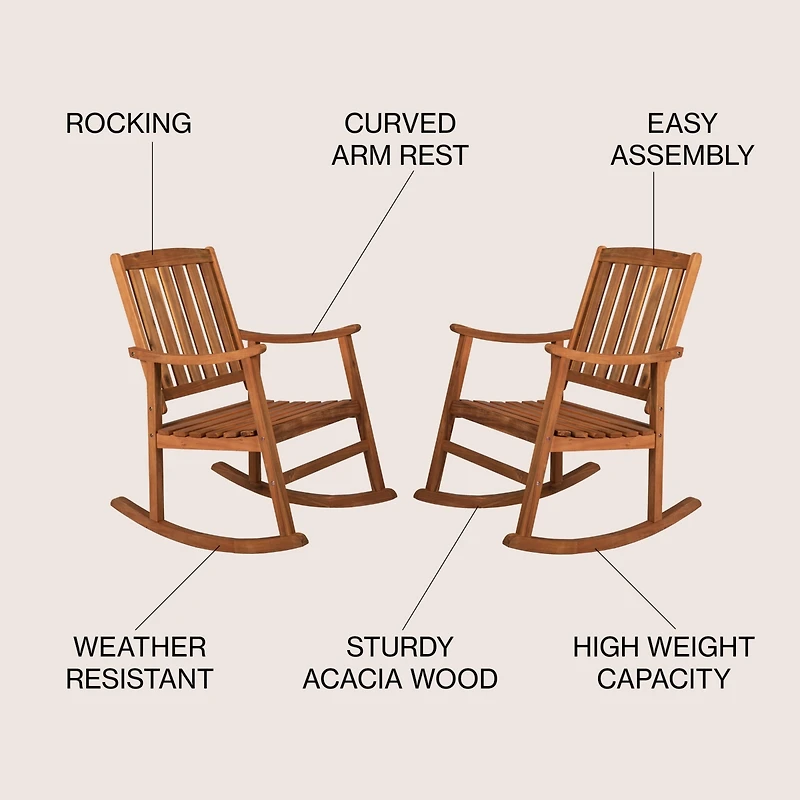 Jonathan Y Penny Classic Slat Back Acacia Wood Patio Outdoor Rocking Chair