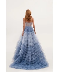 Milla Women's Light Blue Strapless Frill-Layered Fluffy Dress
