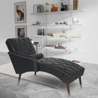 Streamdale Black Tufted Chaise Lounge with Pillow and Wood Legs