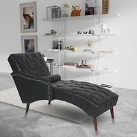 Streamdale Black Tufted Chaise Lounge with Pillow and Wood Legs