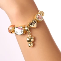 Hello Kitty Sanrio 7'' Fashion Charm Bead Bracelet with Pink and Gold Tone Enamel Beads