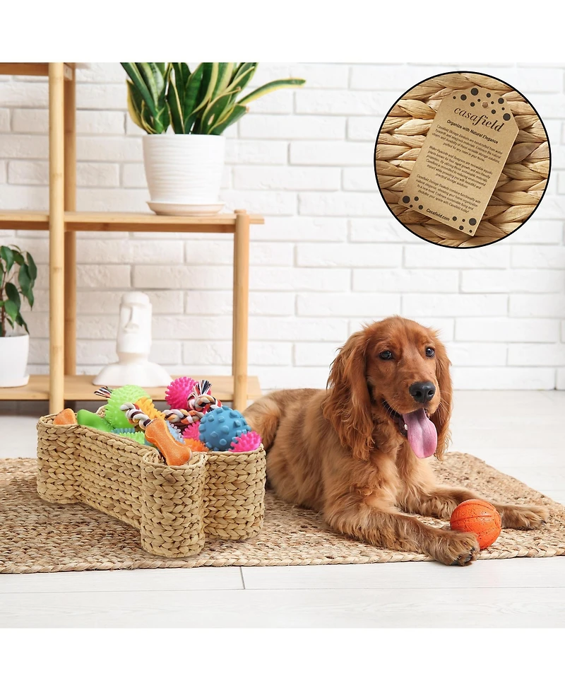 Casafield Dog Bone Shaped Storage Basket - Natural, Large Water Hyacinth Pet Toy Bin Organizer