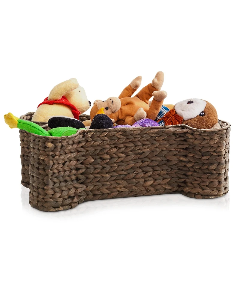Casafield Dog Bone Shaped Storage Basket - Natural, Large Water Hyacinth Pet Toy Bin Organizer