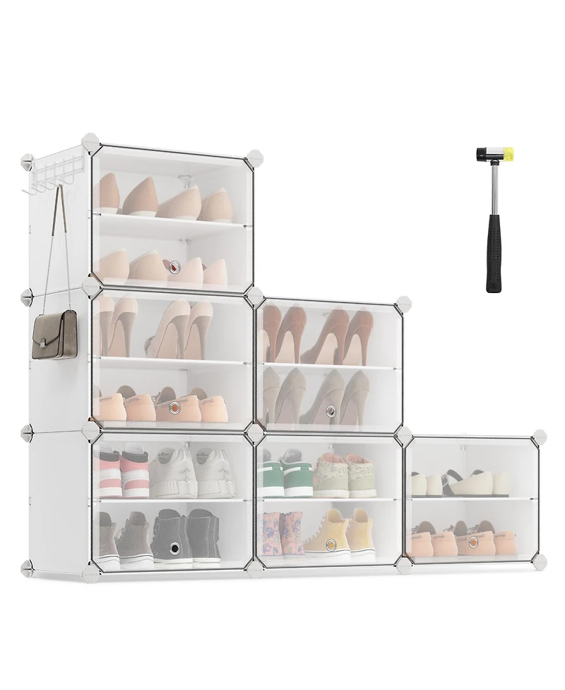 Songmics Home 6-Cube Shoe Organizer with Doors, Modern Look, Store Up to 24 Pairs of Shoes, White