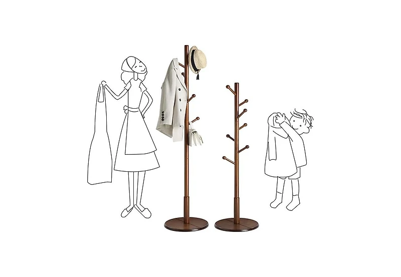Songmics Home Solid Wood Coat rack with 7 Rounded Hooks, Dark Walnut