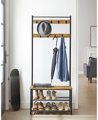 Songmics Home Entryway Industrial Style Coat Rack with Shoe Storage, 3-in-1 Design with Steel Frame, Grey