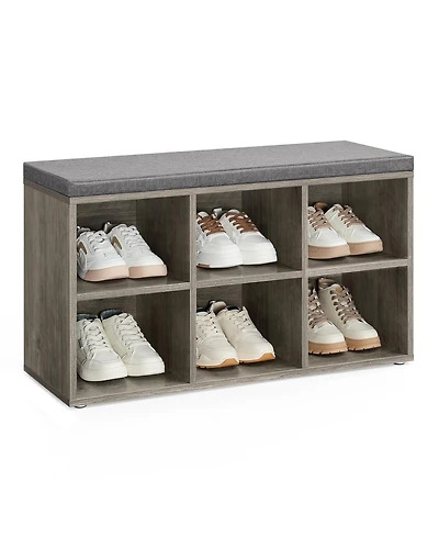 Songmics Home Cushioned Entryway Shoe Storage Bench with 6 Compartments, Heather Greige