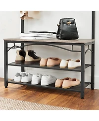 Songmics Home Industrial Style Coat Rack with Shoe Storage, 3-Tier Storage Shelf for Entryway, Greige