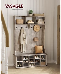 Songmics Home Farmhouse Style Entryway Hall Tree with Bench & Storage, Rustic White