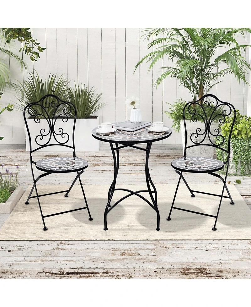 Set of Mosaic Chairs for Patio with Decorative Backrest Heavy-Duty Frame