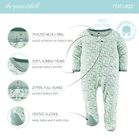 The Peanutshell Baby Boys Green Dino Footed Sleepers for Boys, 3 Pack