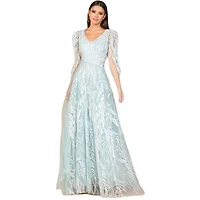 Lara Women's V - Neck Gown with Long Cape Sleeves