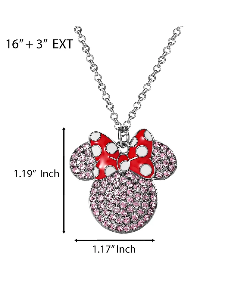 Disney Minnie Mouse Fashion Red Polka Dot Bow Crystals Pave Necklace