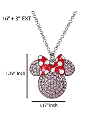 Disney Minnie Mouse Fashion Red Polka Dot Bow Crystals Pave Necklace
