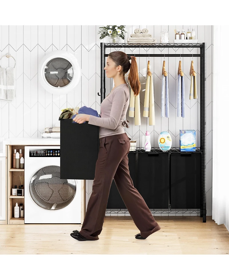 gaomon Heavy Duty Garment Rack, Adjustable Clothes Rack for Hanging Clothes Capacity with Laundry Sorter 3 Section
