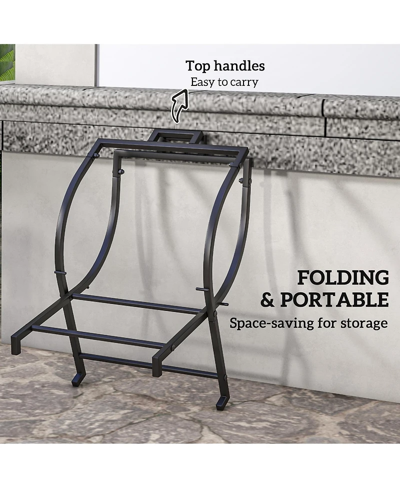 Outsunny 17" Folding Firewood Rack with Carrier, Wood Storage Holder
