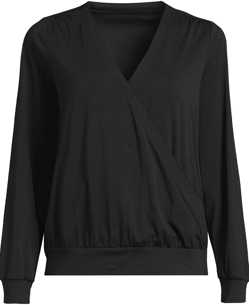 Lands' End Women's Long Sleeve Lightweight Jersey Surplice Blouse