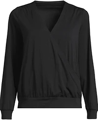 Lands' End Women's Long Sleeve Lightweight Jersey Surplice Blouse