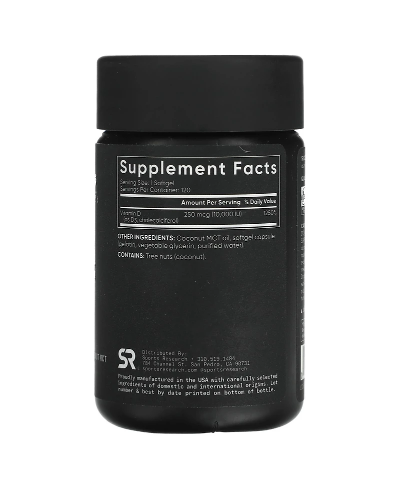 Sports Research Vitamin D3 Max Strength 250 mcg (10 000 Iu)