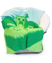 Level Up Minecraft Creepers and Trees 50x60 Feather Knit Throw Blanket