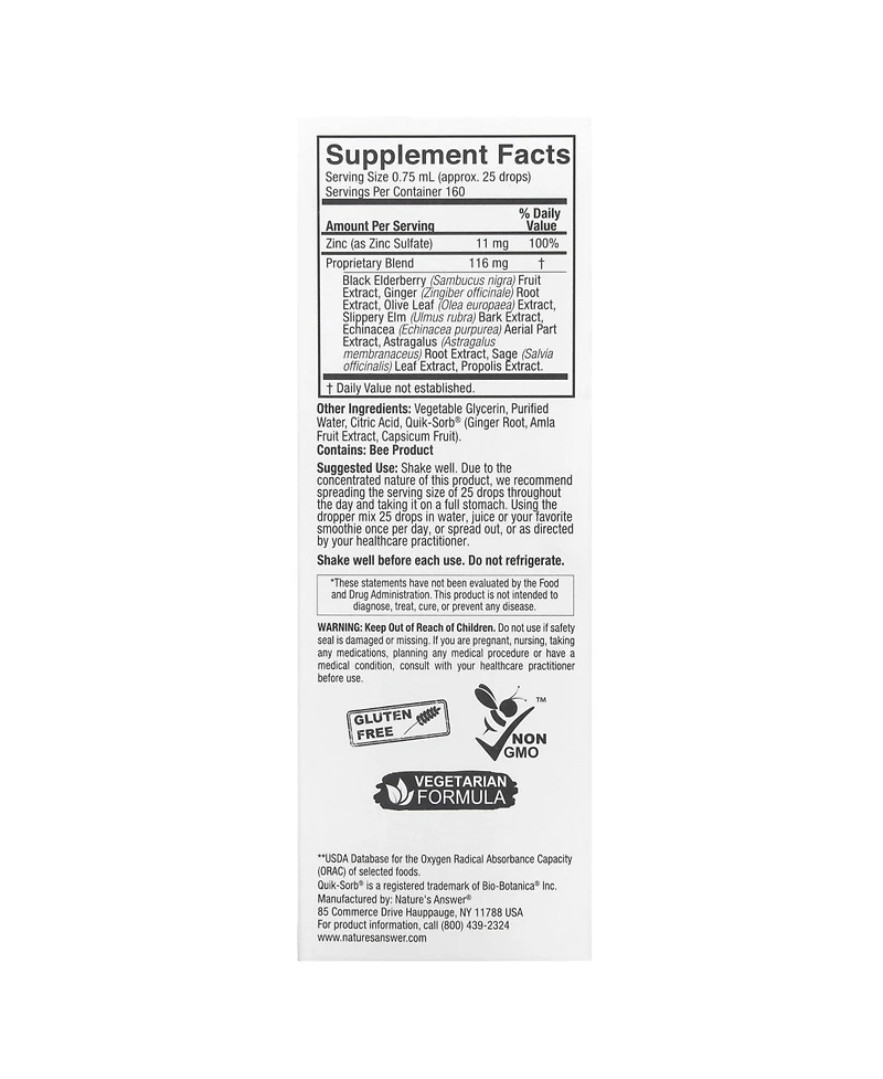 Nature's Answer Ionic Zinc Immune with Black Elderberry