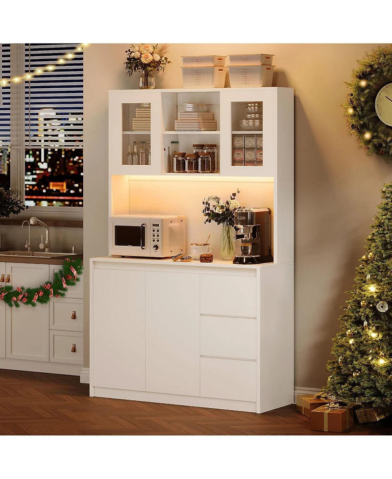 gaomon 70" Kitchen Food Pantry with Charge Station, Led Light,Storage Cabinet