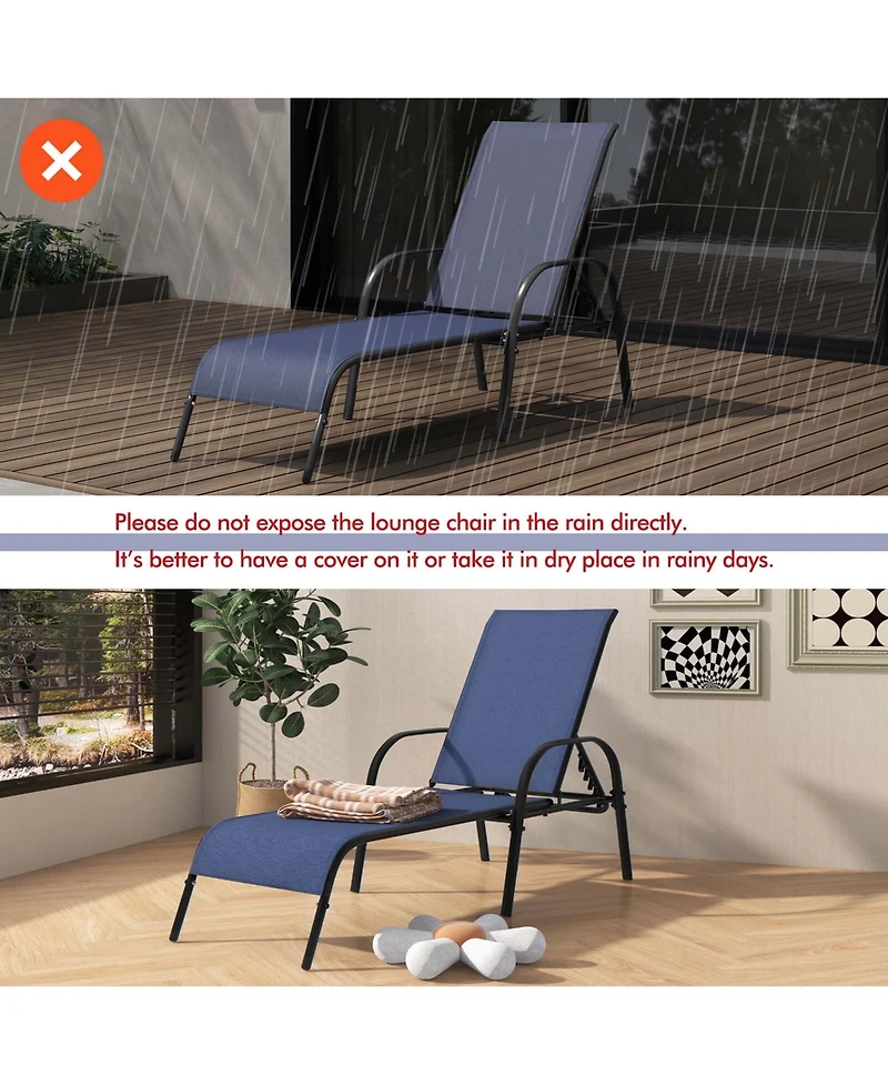 Patio Lounge Chair Chaise Adjustable Reclining Armrest