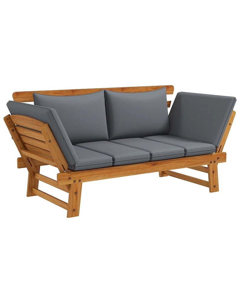 Outsunny Wooden Garden Bench for Outdoor w/ Cushions, Patio Loveseat, Gray