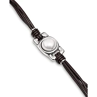 UNOde50 Sterling Silver Leather Strap Rectangular Bead Bracelet