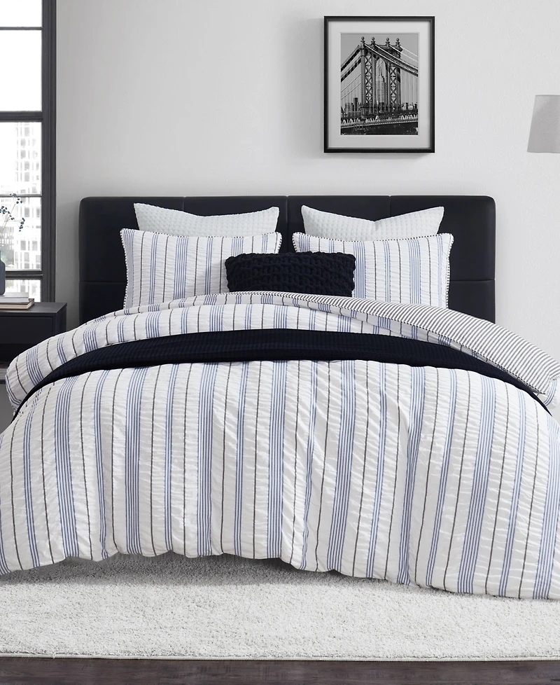 Dkny Seersucker Stripe 3 Piece Comforter Set, King