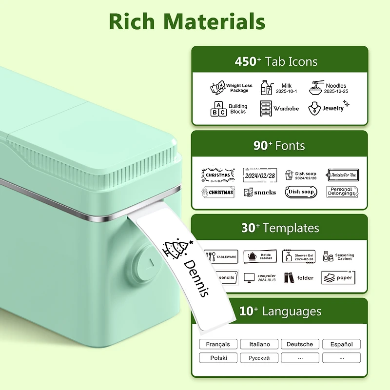 Polono P31S Label Maker Machine with Tape, Portable Thermal Printer, Bluetooth Printer for Organizing Storage Office Home, Sticker Make