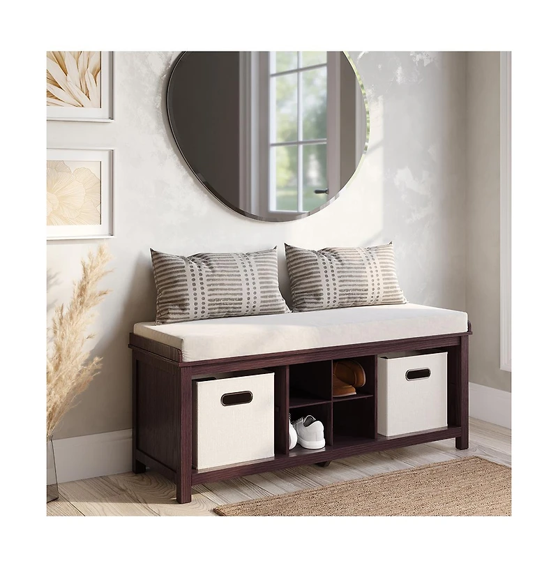 John Louis Home Solid Wood Entryway Bench - 2 Bins & 1 Shoe Divider