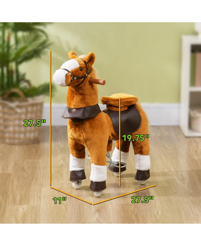 Qaba Ride on Horse, Walking Horse Toy, Kids Plush Riding Pony w/ Wheels