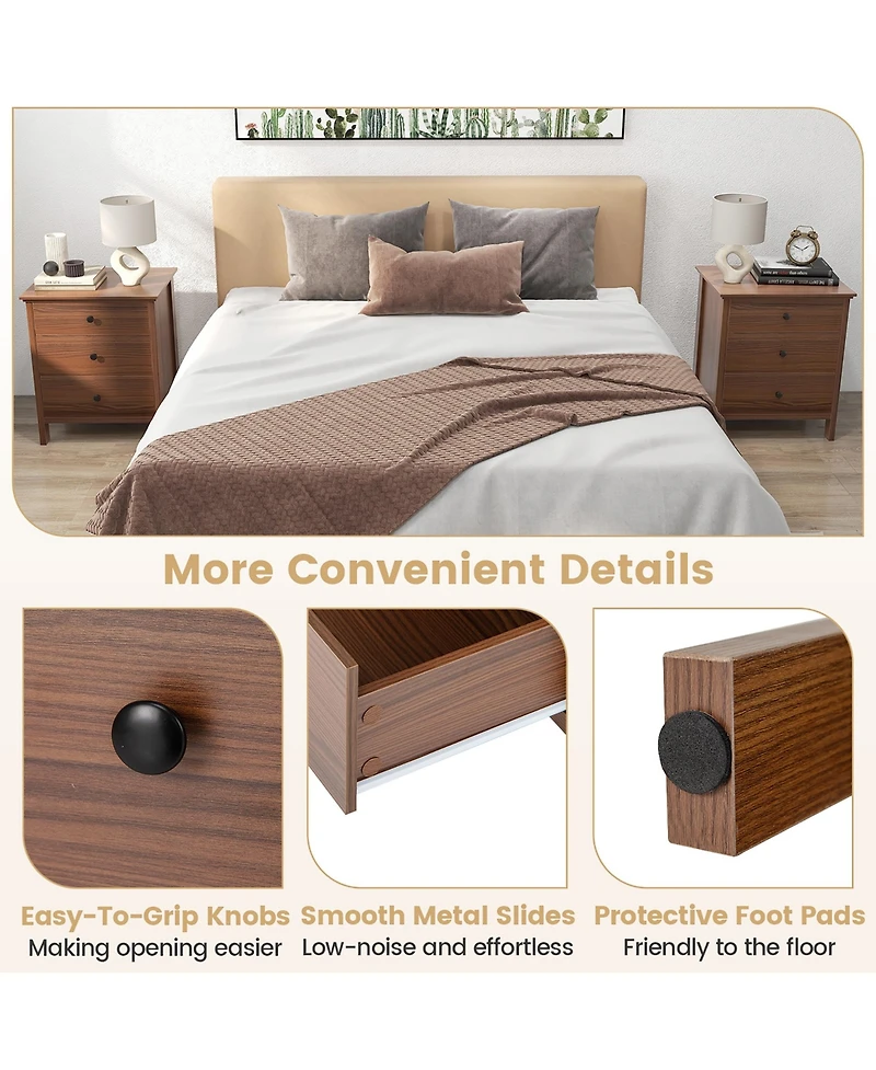 Gymax 3-Drawer Nightstand Wooden Bedside Table Modern Side End Table Walnut