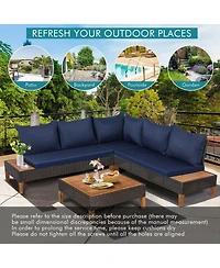 Sugift 4 Pieces Patio Cushioned Rattan Furniture Set with Wooden Side Table