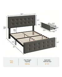 Bed Frame,With 4 Storage Drawers And Headboard, Linen Upholstered Platform Frame With Wooden Slats Support, Button Tufted Design