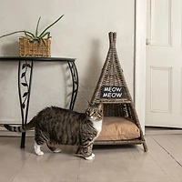 Tiki Tent 20" x 20" Coastal Handwoven Rattan Pet Bed with Machine-Washable Cushion, Kubu Gray